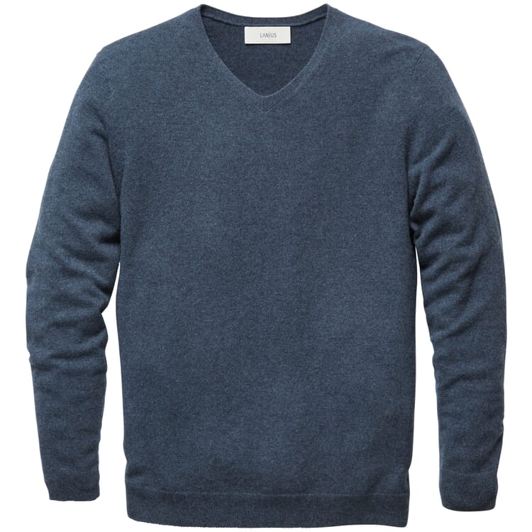 Men sweater V-neck, Blue melange
