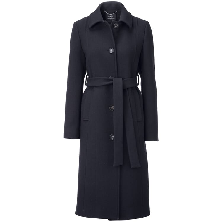 Ladies coat with tie belt, Black-blue