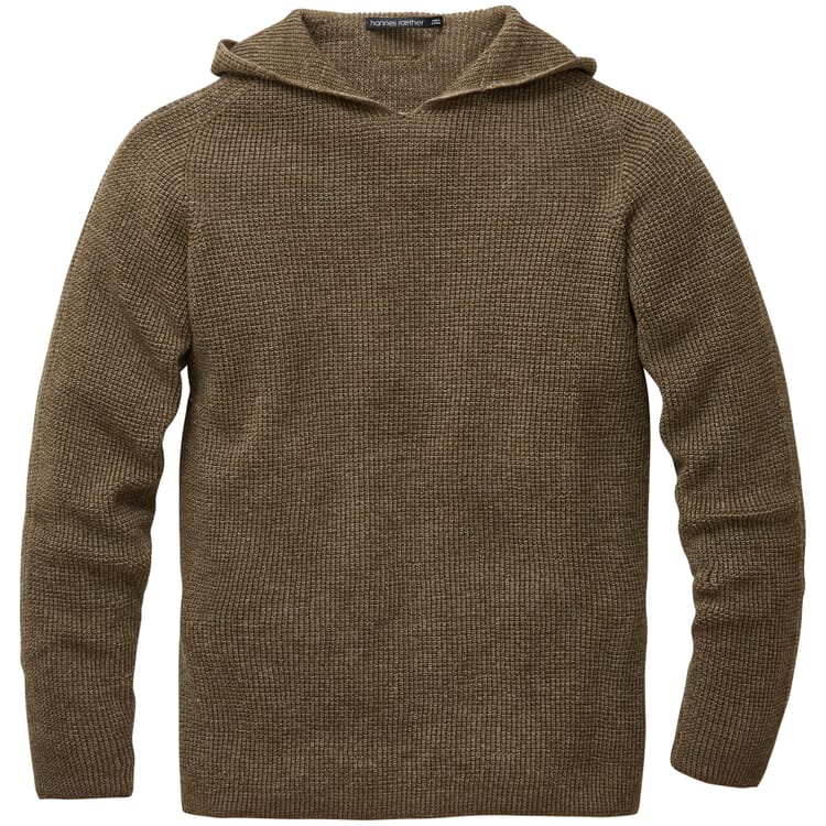 Men knitted hoodie, Brown melange