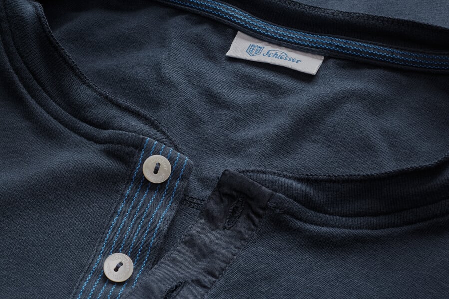 Herren-Henley-Shirt Halbarm Dunkelblau, Detailsicht