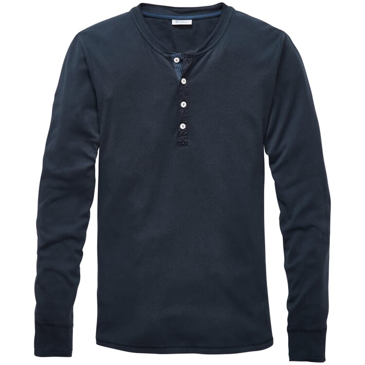 Heren Henley shirt lange mouw, Donkerblauw