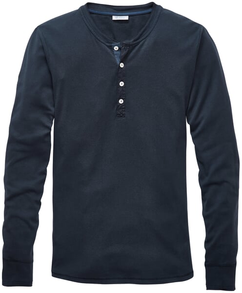 T-shirt Henley homme manches longues Bleu foncé