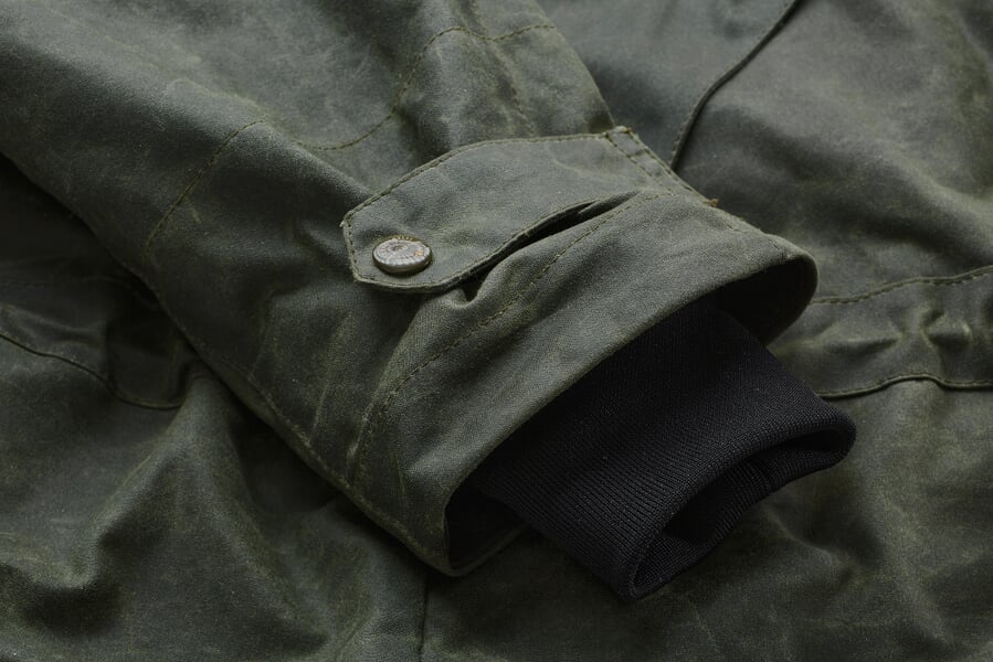 Herren-Baumwolljacke gewachst Dunkelgrün, Detailsicht