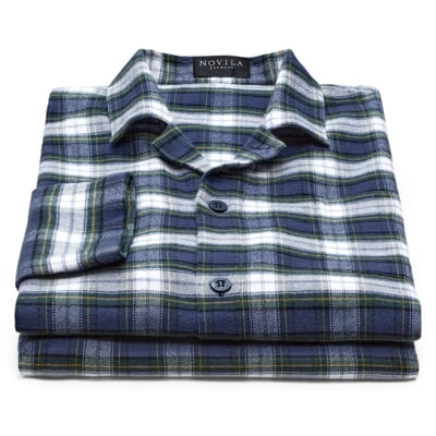 Pyjama en flanelle à carreaux pour hommes, Bleu-vert Manufactum