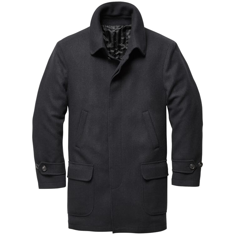 Men long jacket wool, Black-blue