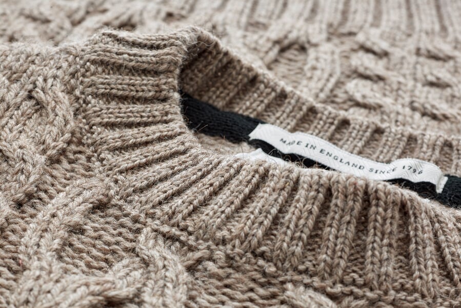 Men sweater merino wool Natural melange, close-up