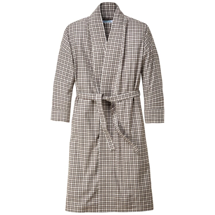 Robe flannel woven check unisex, White-Brown