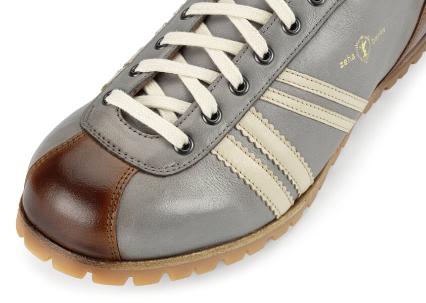 Lederschuh Liga Profilsohle Grau-Cognac, Detailsicht