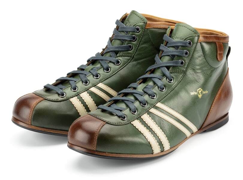 Leather sports shoe Derby Green-Brown