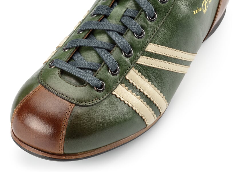 Ledersportschuh Derby Grün-Braun, Detailsicht