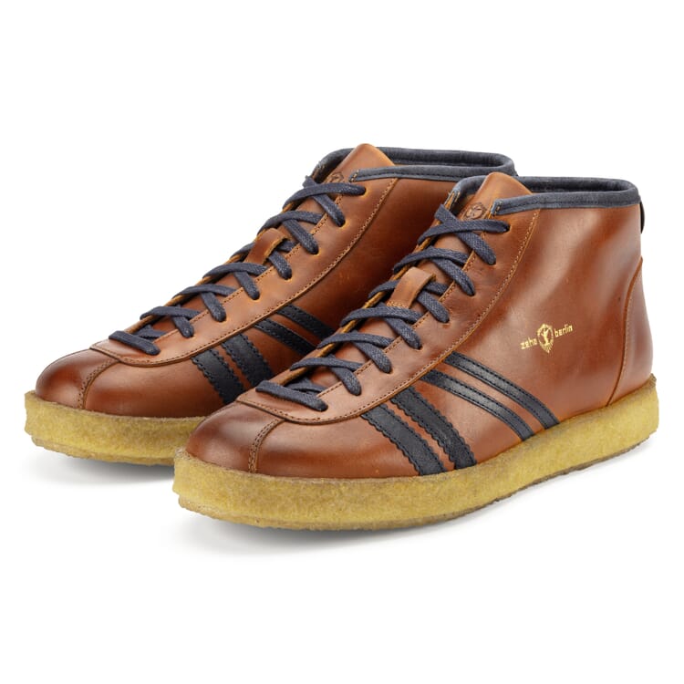 Leather sports shoe sneaker, Cognac blue