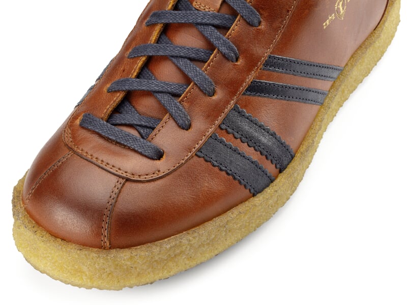 Ledersportschuh Trainer Cognac-Blau, Detailsicht