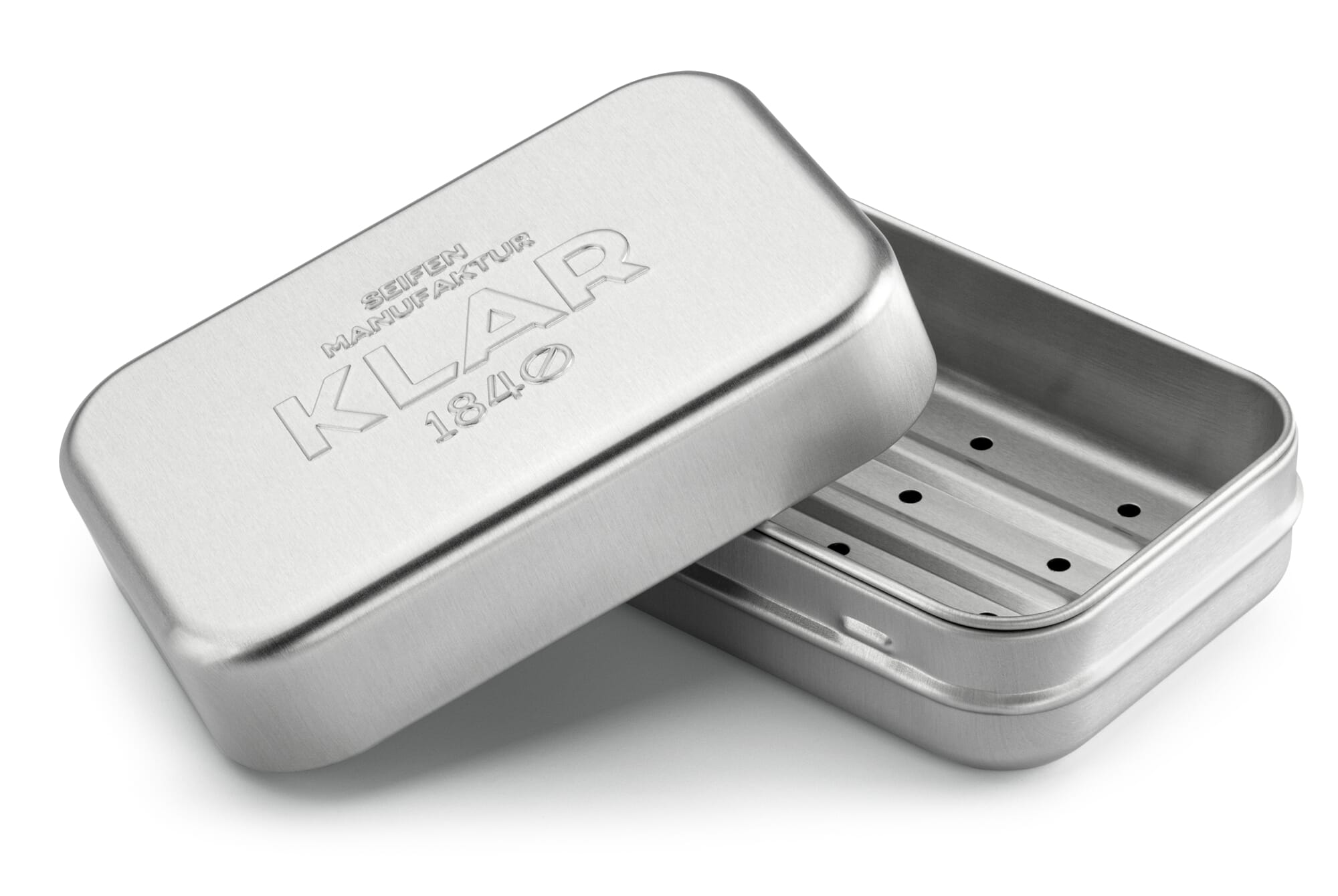 Seifendose Aluminium Klar Seifen 7 11 4 cm Gewicht 50 g fur feste 100 Gramm Seifen mit herausnehmbarem Abtropfgitter dichter Verschluss