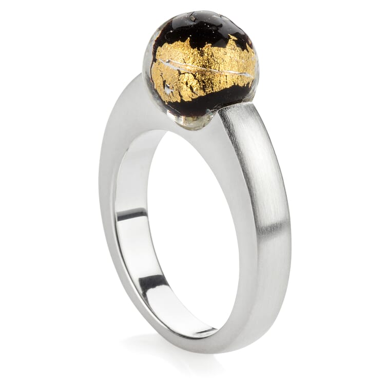 Finger ring Murano glass bead, Yellow-White-Black