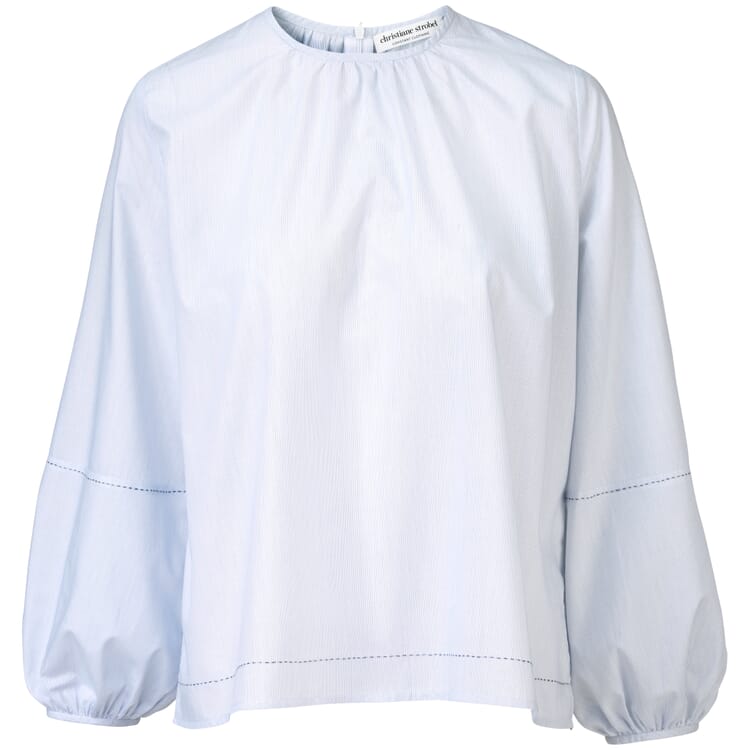 Damesoversized blouse met fijne strepen, Wit-Blauw