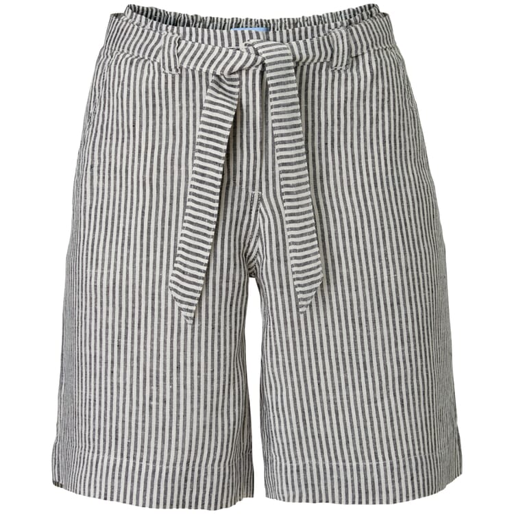 Pantalones cortos de lino a rayas para mujer, Blanco-gris