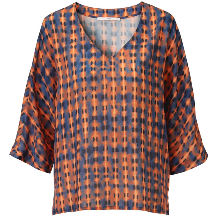 Ladies blouse three quarter sleeve, Orange-Blue