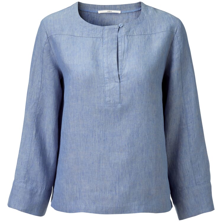 Ladies linen blouse three quarter sleeve, Medium blue