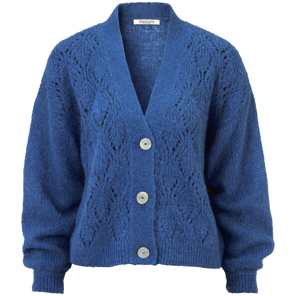 Dames Vest Ajour, Blauw Manufactum