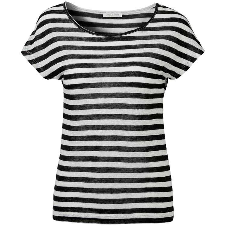 T-shirt femme à rayures en lin, Noir et blanc