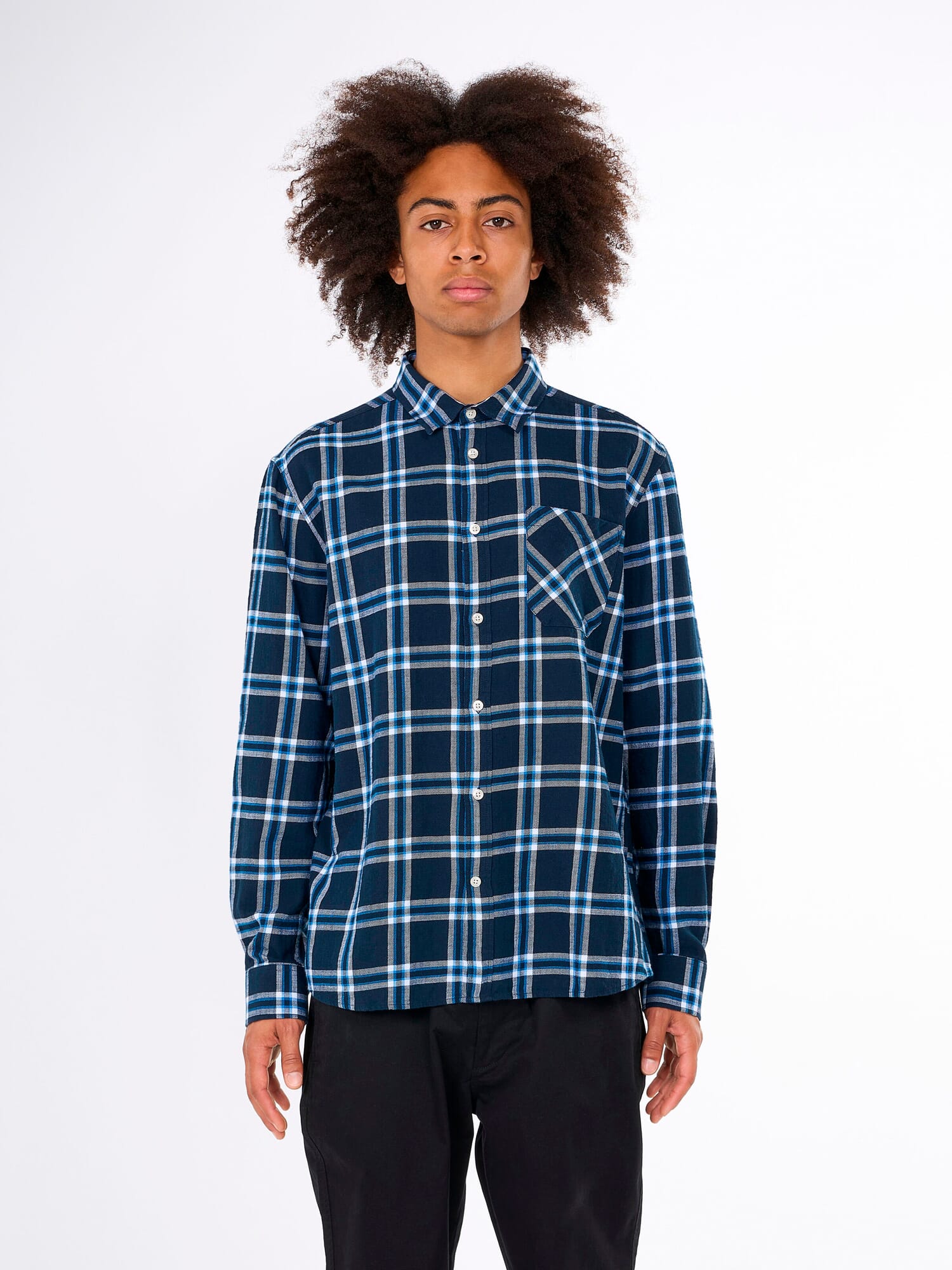 Mens cotton shirt plaid, Blue-White | Manufactum