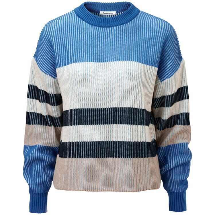 Ladies Knit Sweater Patent, Blue-Cream