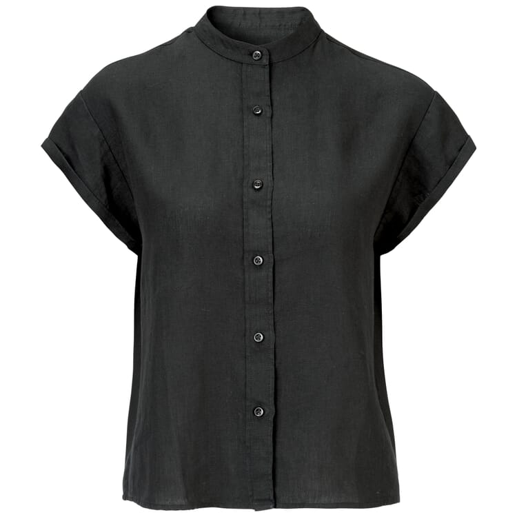 Ladies linen blouse short sleeve, Black