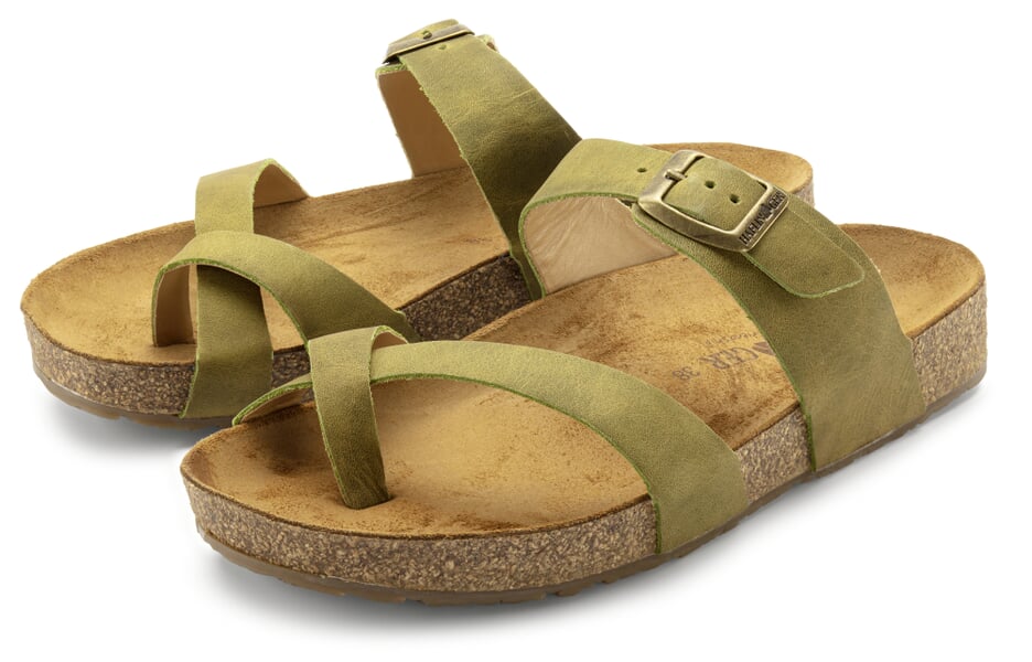 Damen-Lederpantolette Oliv