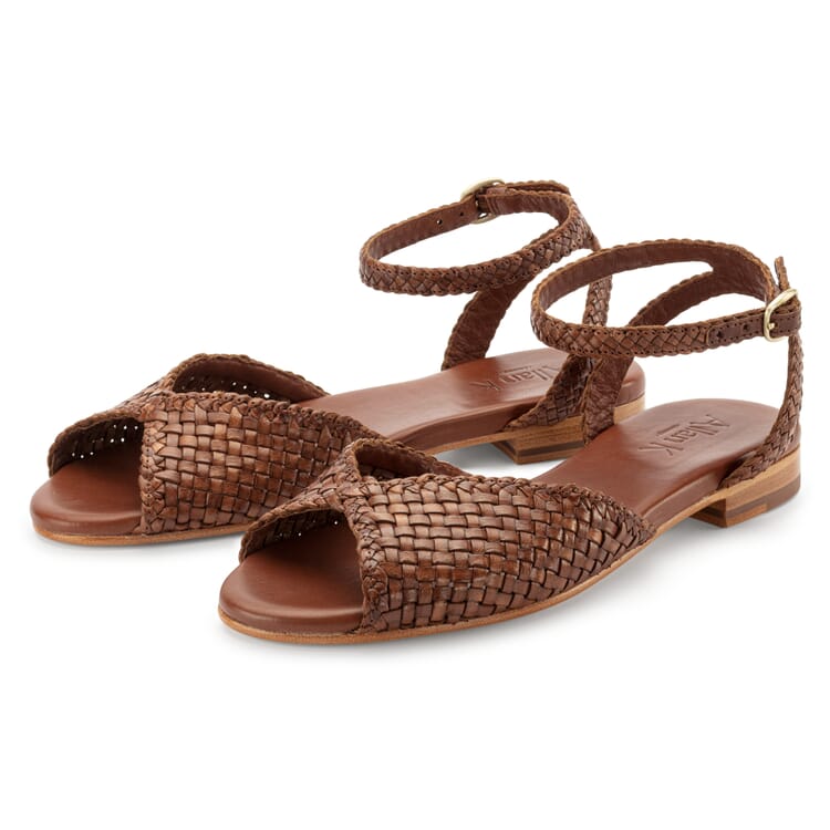 Ladies leather sandal braided, Brown