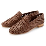 Ladies leather loafers braided Brown