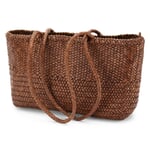 Leren dames shopper, gevlochten, bruin