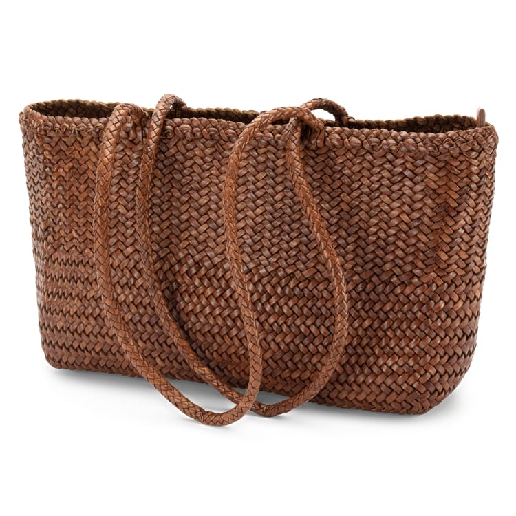 Women's leather shopper, braided, brown