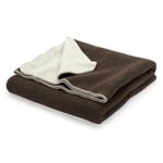 Couverture double face en laine vierge Marron foncé-blanc naturel