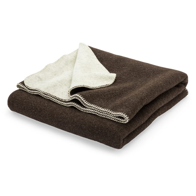 Double-faced Pure Wool Blanket, Darkbraun-natural white