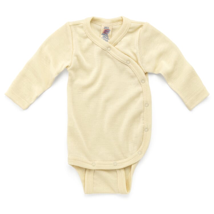 Body croisé pour bébé en laine mérinos et soie, Naturel