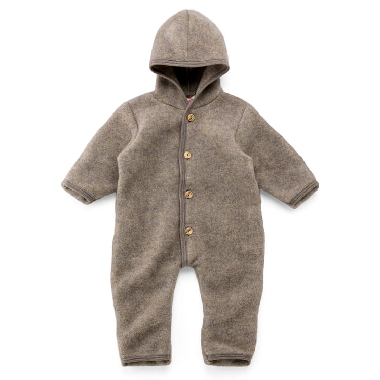 Combinaison enfant en laine vierge polaire, Marron-mélange