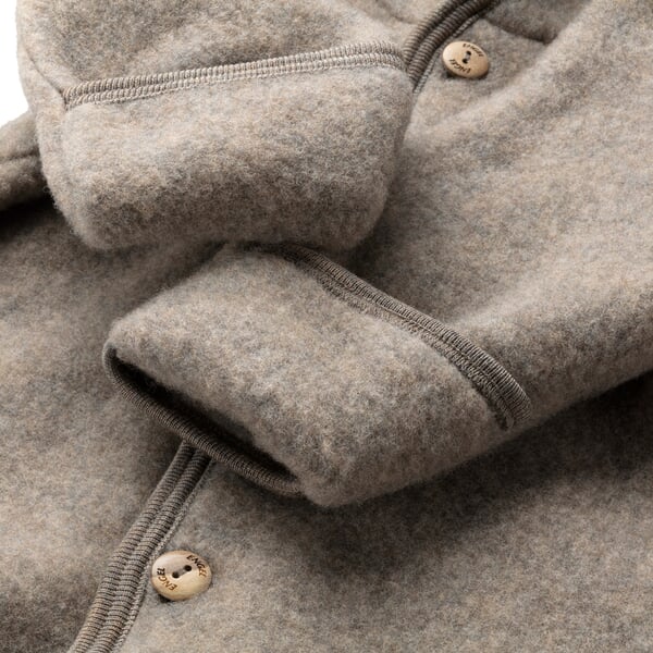Kinder-Overall Schurwollfleece Braunmelange, Detailsicht