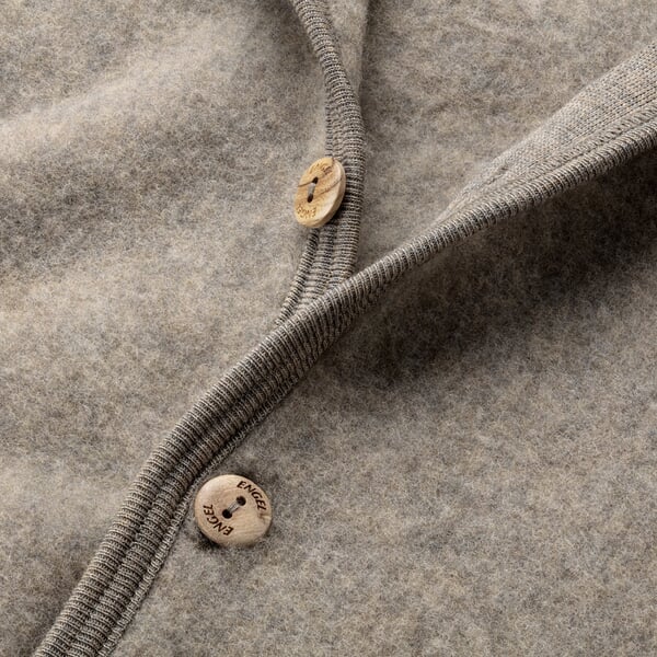 Kinder-Overall Schurwollfleece Braunmelange, Detailsicht
