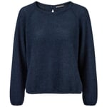 Ladies sweater with neck button Blue