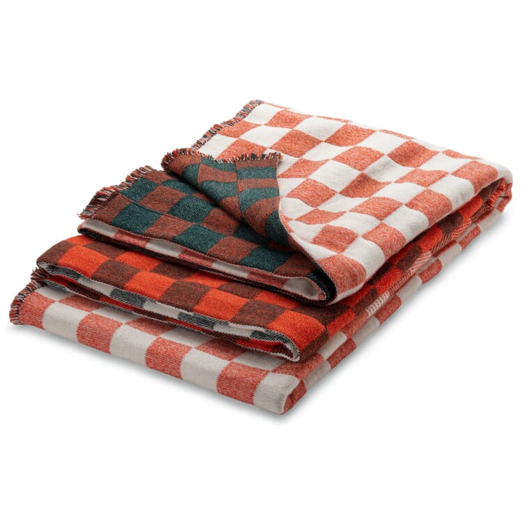Merino wool blanket checkerboard, Red-Nature