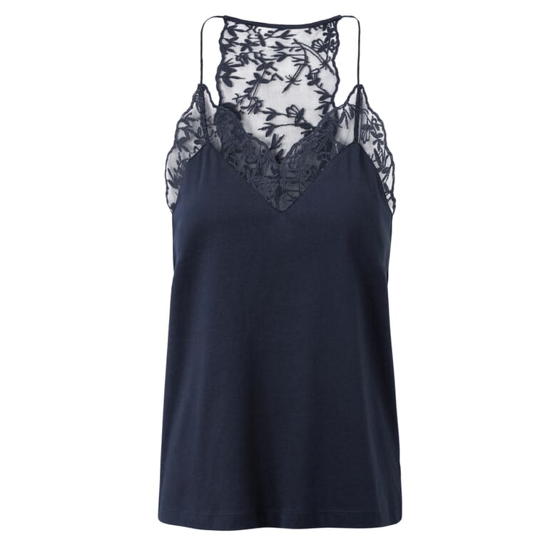 Ladies top with lace, Dark blue