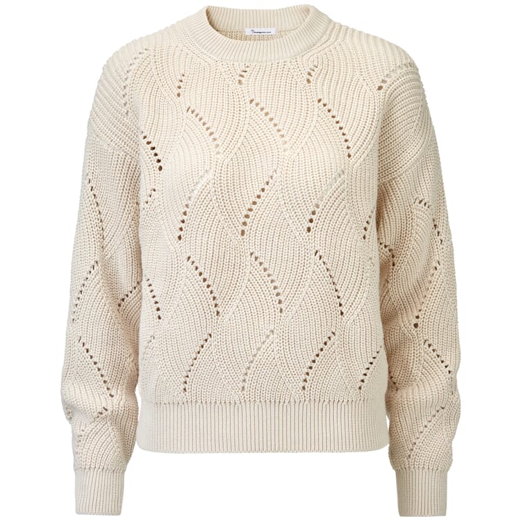 Strikket dametrøje med hulmønster, Cream
