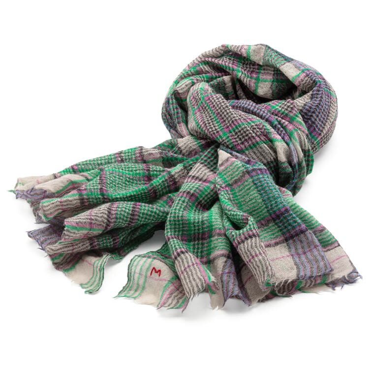 Ladies wool scarf plaid, Green-Pink