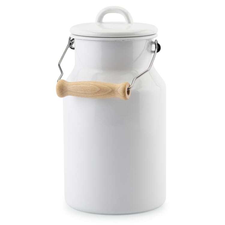 Milk jug enamel with wooden handle