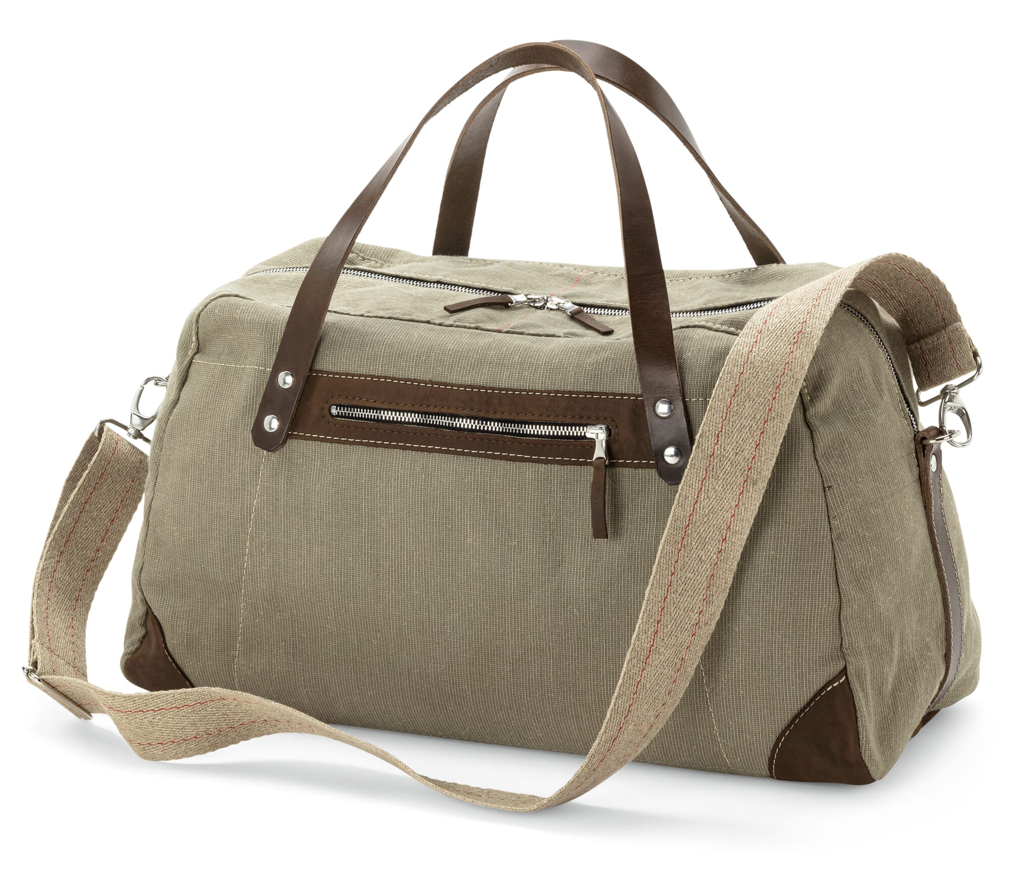 Buy Online Genuine Leather with Dyed Canvas Duffle Bags in Moss Green Canvas  – Zobello