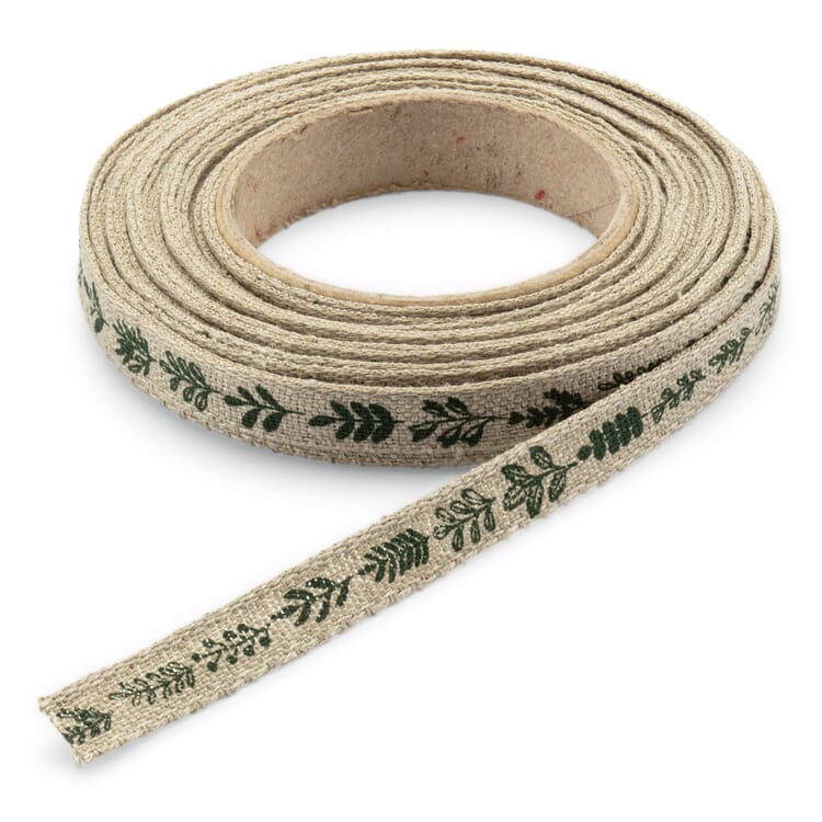 Cinta de regalo de lino de 1 cm, Ramas verdes