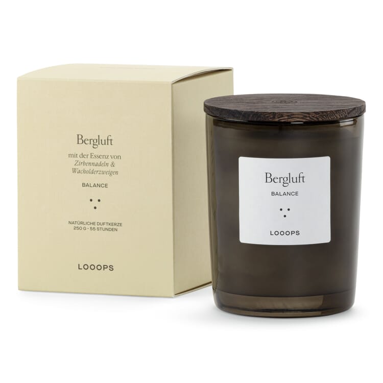 Looops scented candle with wooden lid, Mountain air