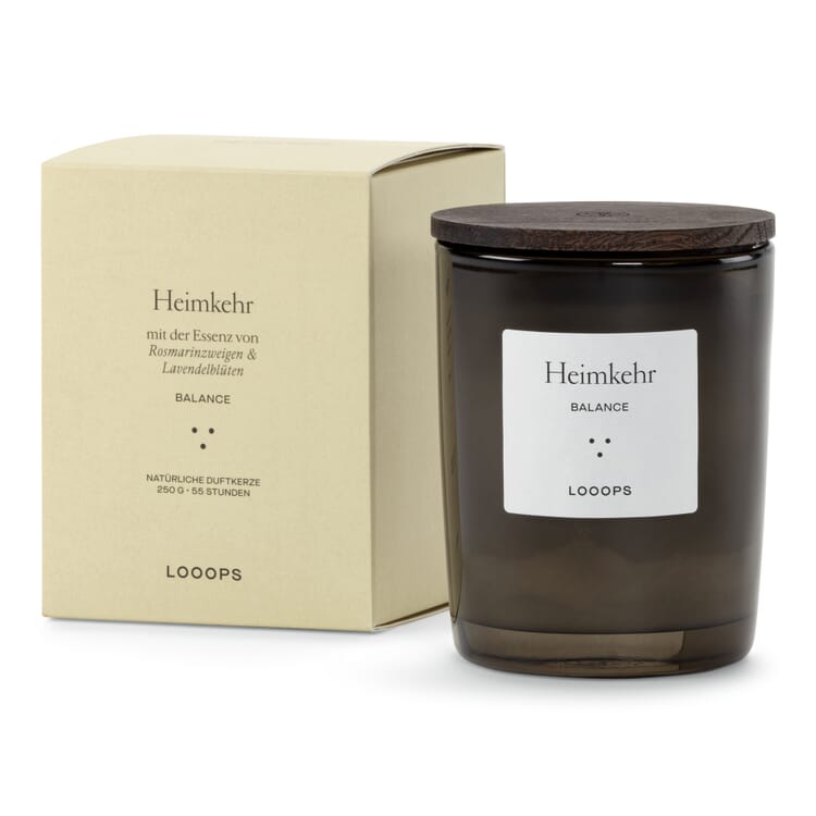 Looops scented candle with wooden lid, Homecoming