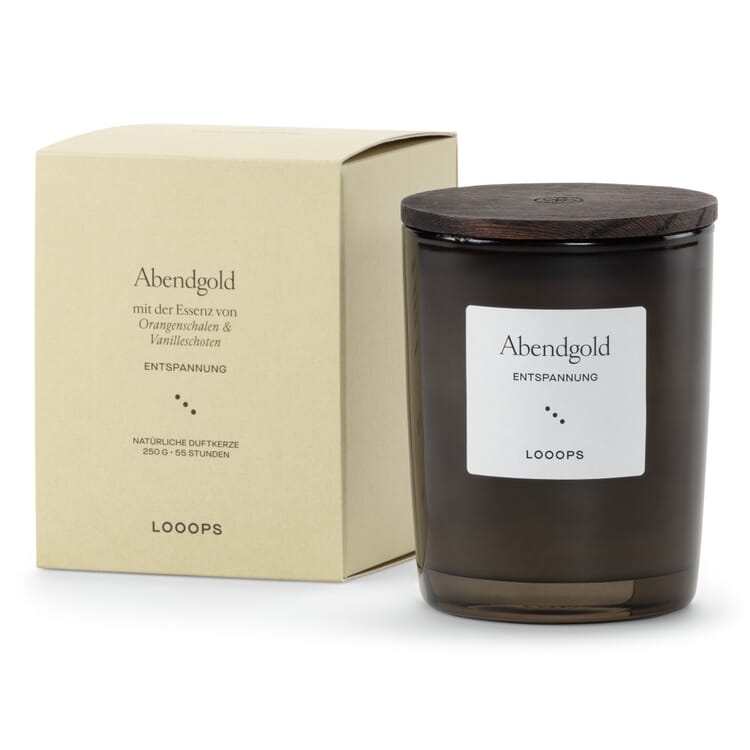 Looops scented candle with wooden lid, Evening Gold