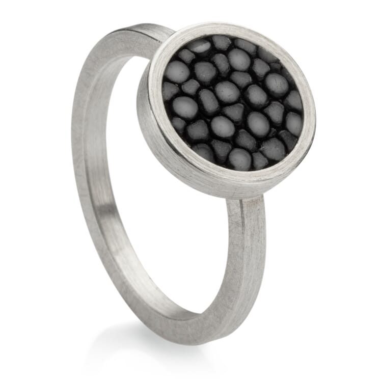 Fingerring sølvstråle læder smal, Sort